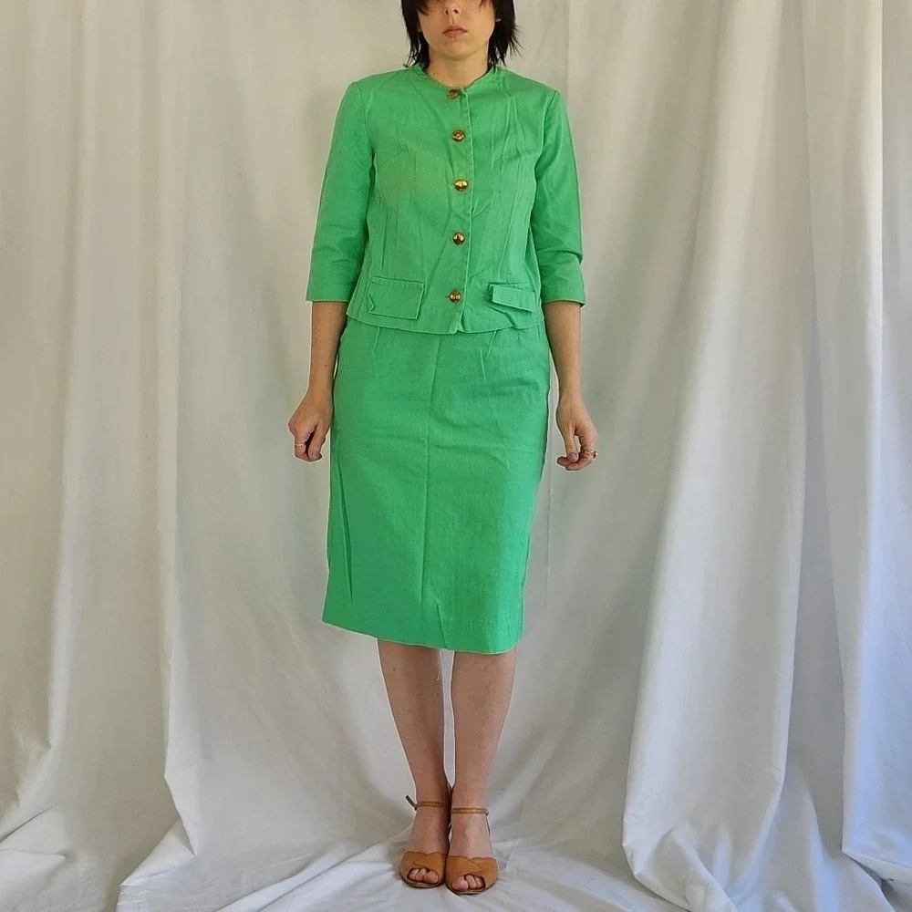 60s Bright Green‎ Skirt Suit
